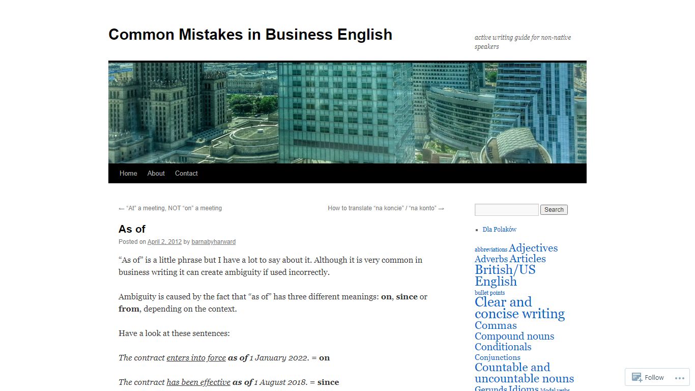 As of | Common Mistakes in Business English